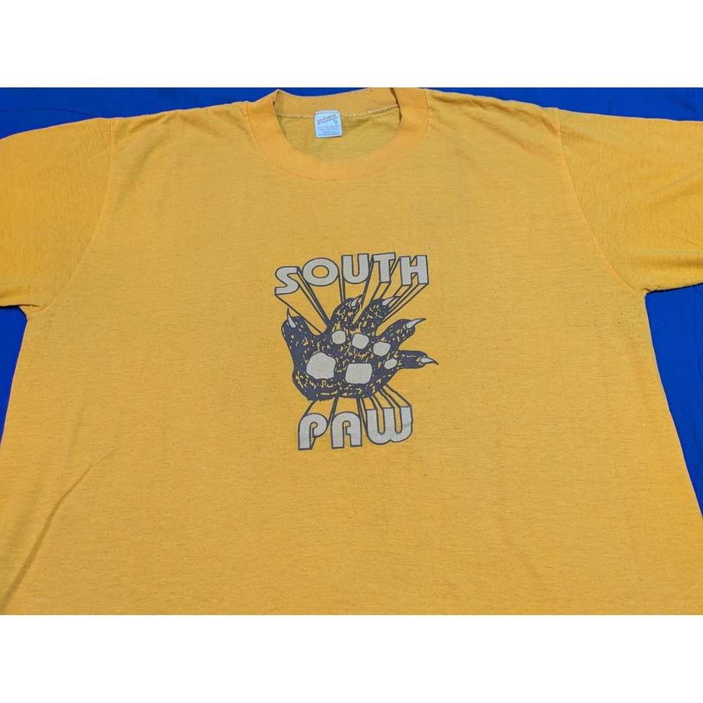 Vintage Sportswear Shirt Mens XL Yellow South Paw Graphic Tee 50/50 USA 80s Rare